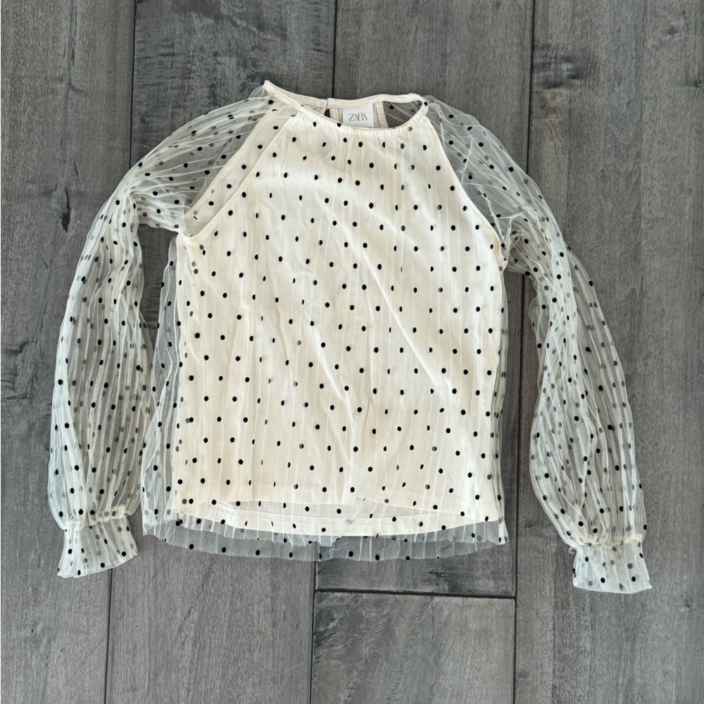 NWT Kids Zara - Girls Tulle Polka Dot Shirt Size 8